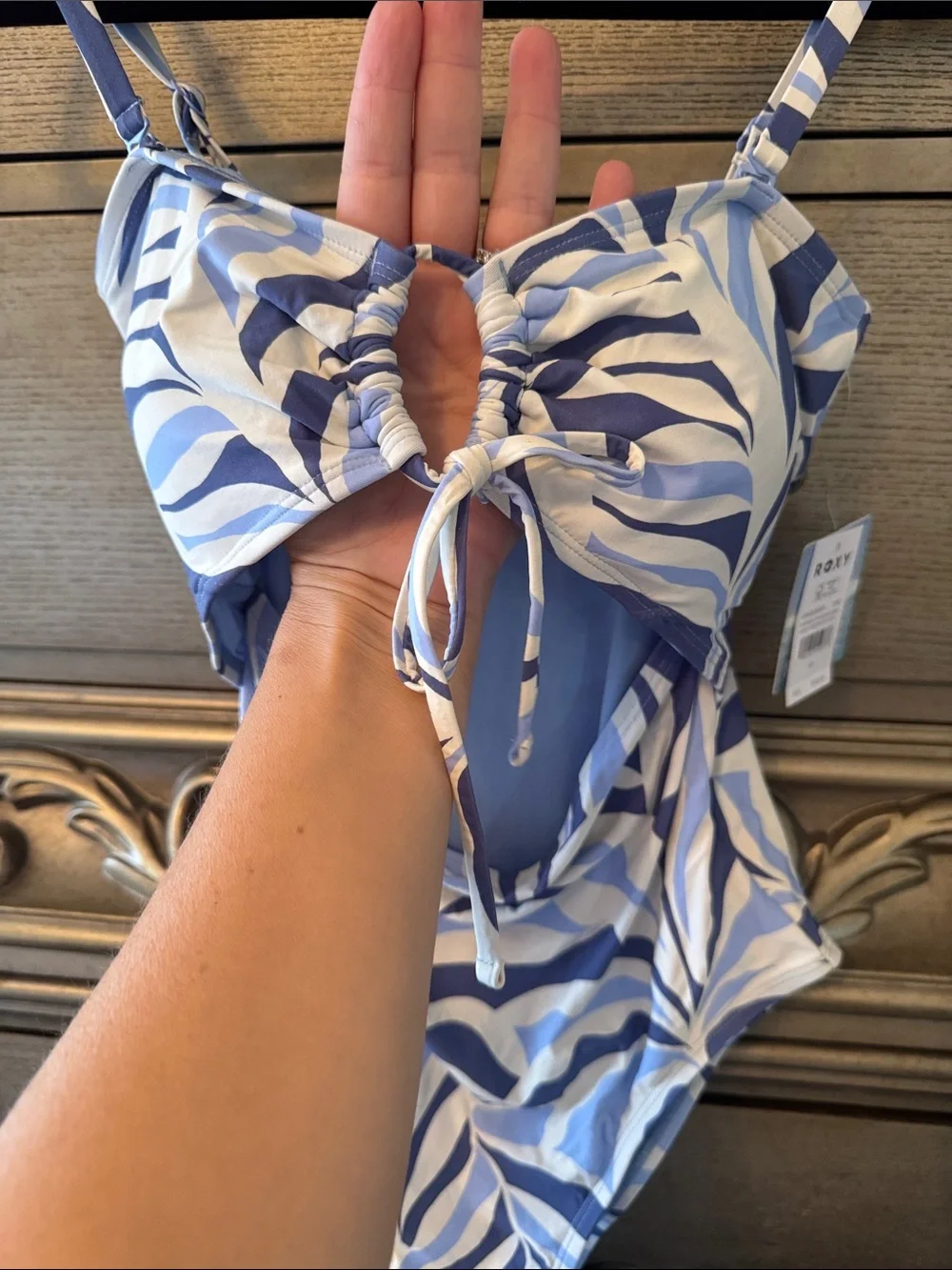 Roxy Women’s ' Light Blue & White Cutout One-Piece Swimsuit